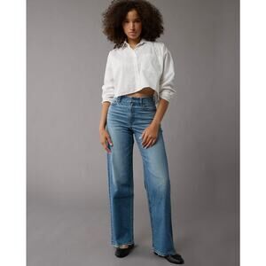 American Eagle Strigid Super High Rise Baggy Straight Jeans Women's 8 Long Tall